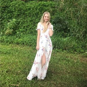 Forever 21 White Maxi Dress with Red & Blue Floral Print